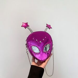 Alien Theme Glossy Crossbody Bag Pink